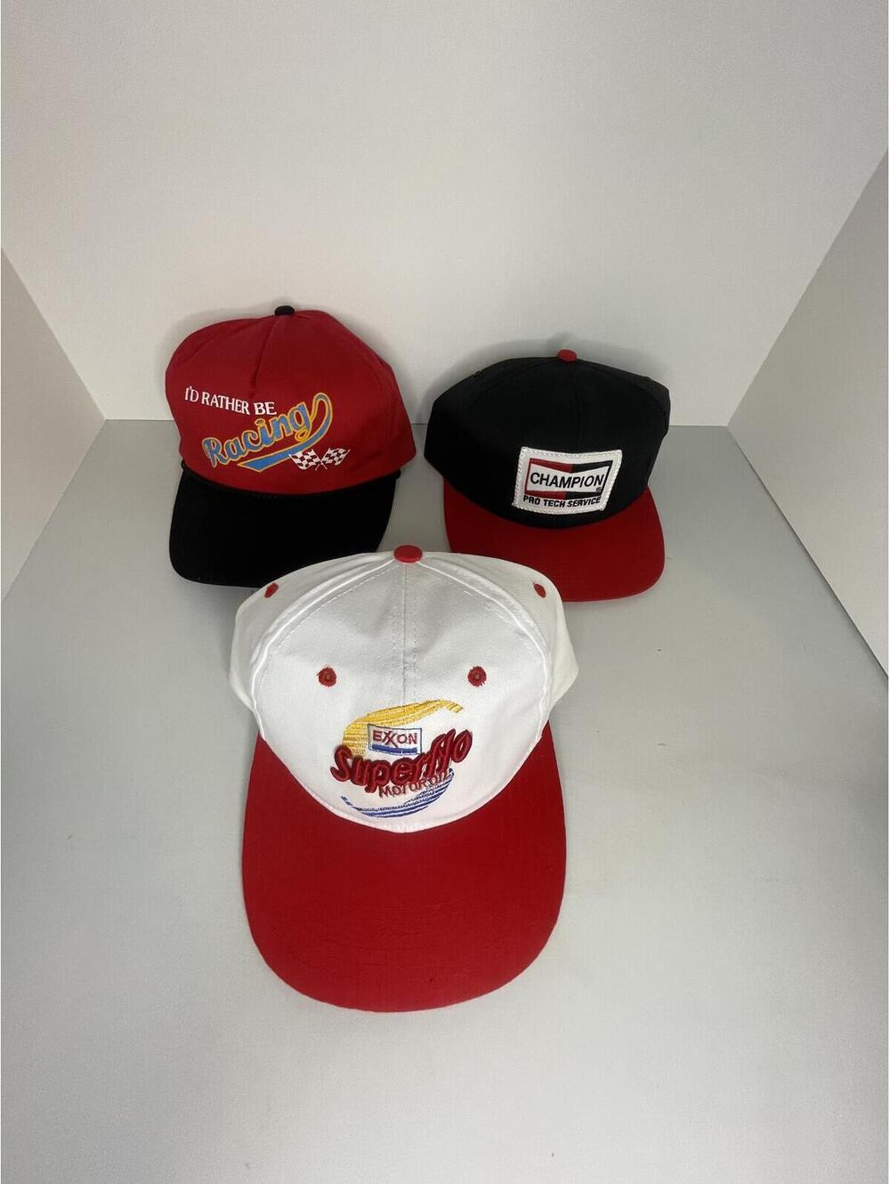 Set of 3 Vintage Racing Truck Hat Cap lot - Champion, Exxon Superflo, Racing K